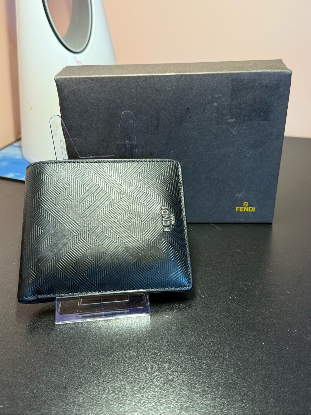 Man Fendi Black Embossed Leather Wallet